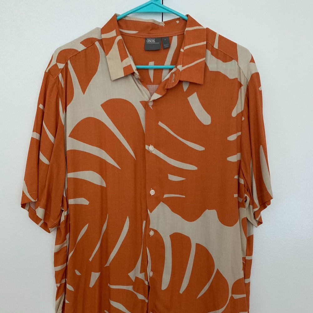Large Palm Print Button Up